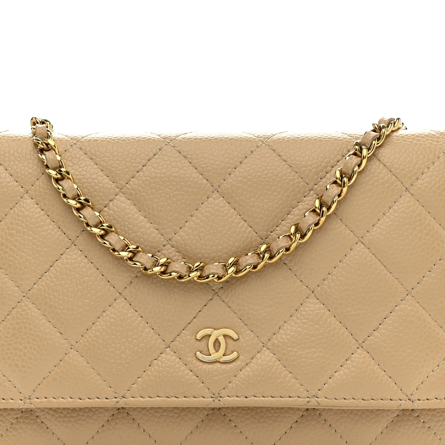 Caviar Quilted Wallet On Chain WOC Beige - Image 9