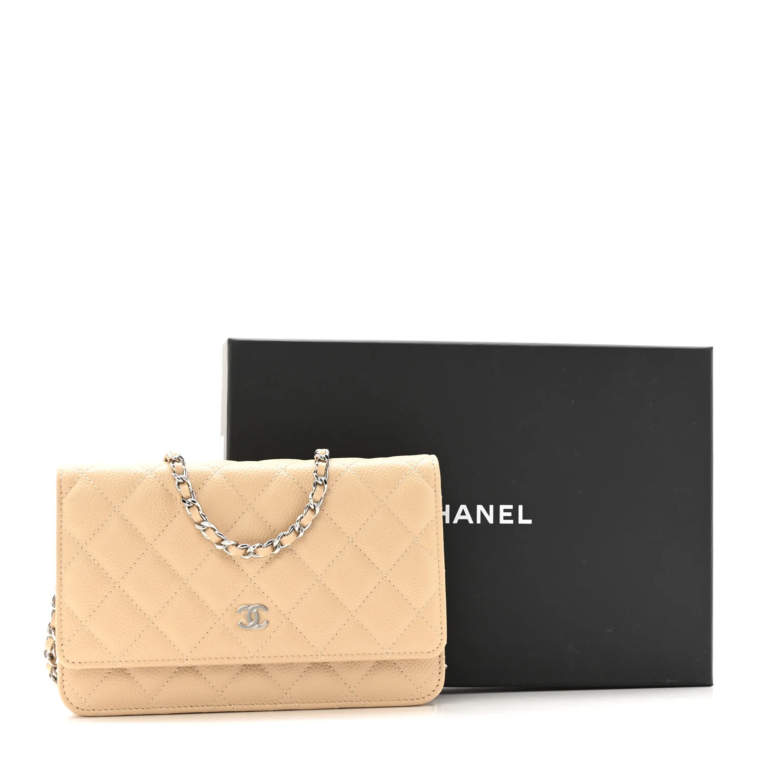Caviar Quilted Wallet on Chain WOC Beige - Image 13
