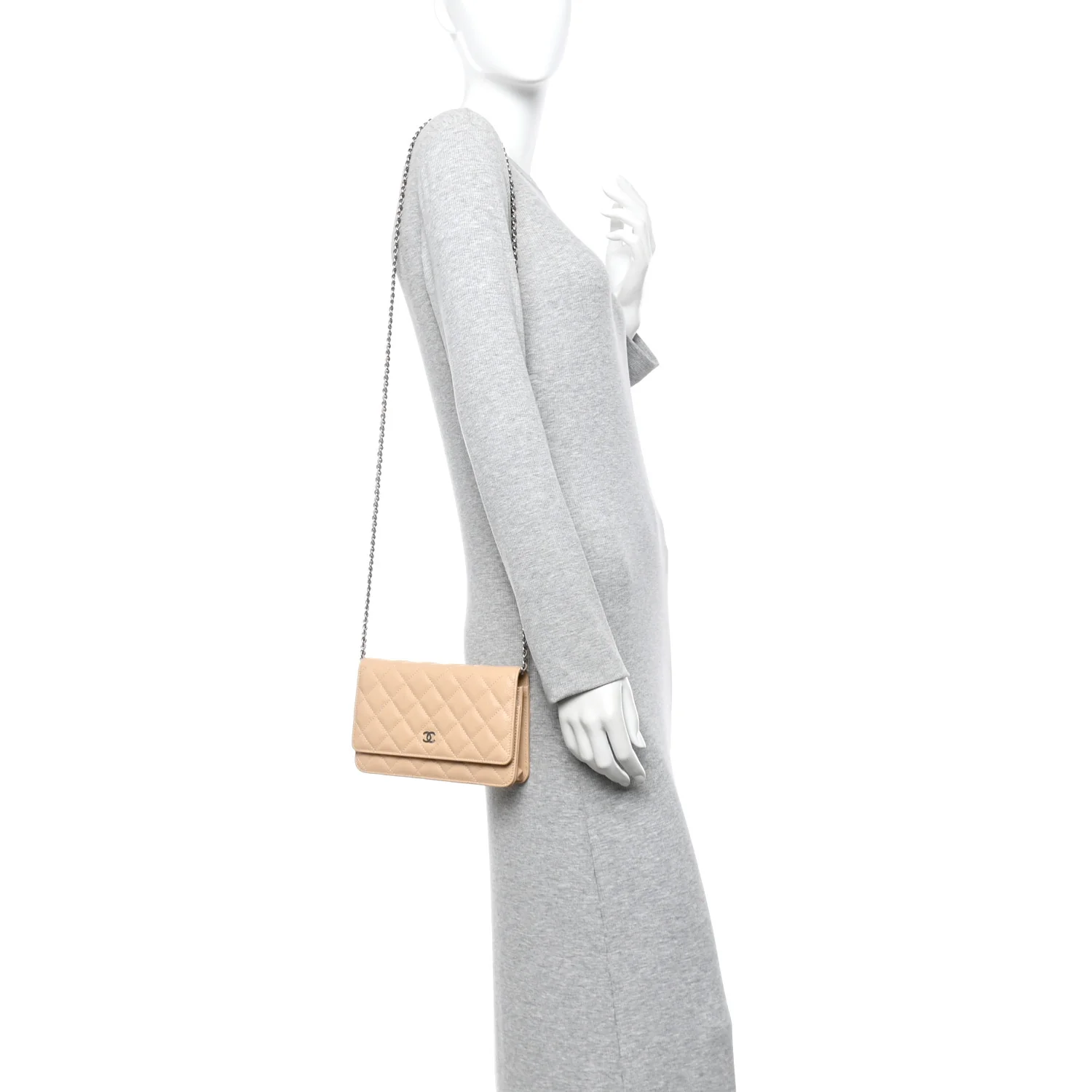 Caviar Quilted Wallet on Chain WOC Beige - Image 2