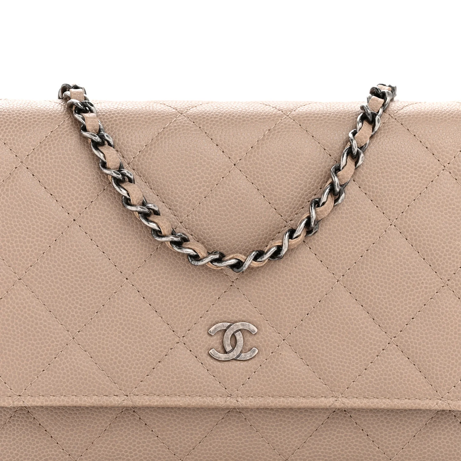 Caviar Quilted Wallet on Chain WOC Beige - Image 9