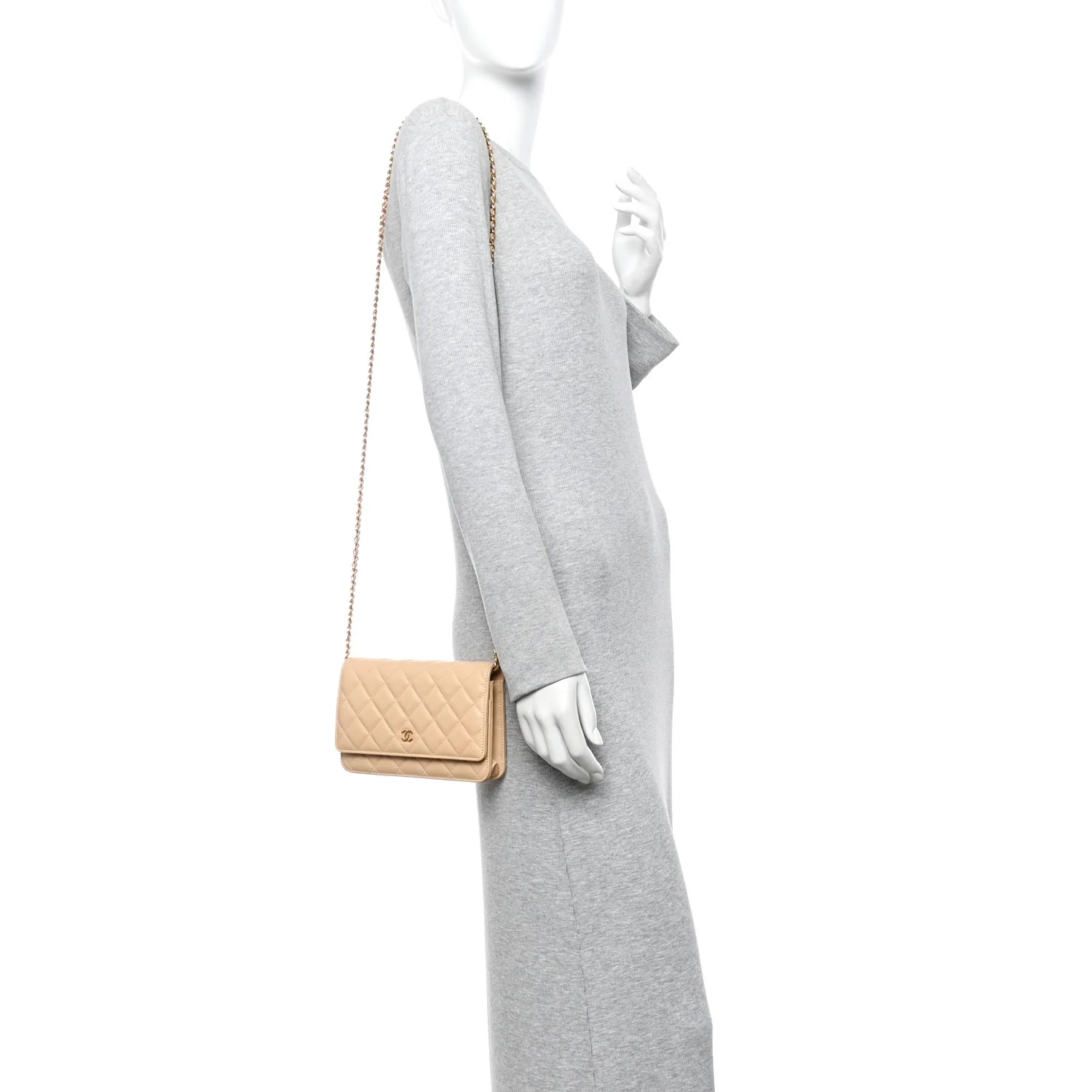 Caviar Quilted Wallet on Chain WOC Beige - Image 2
