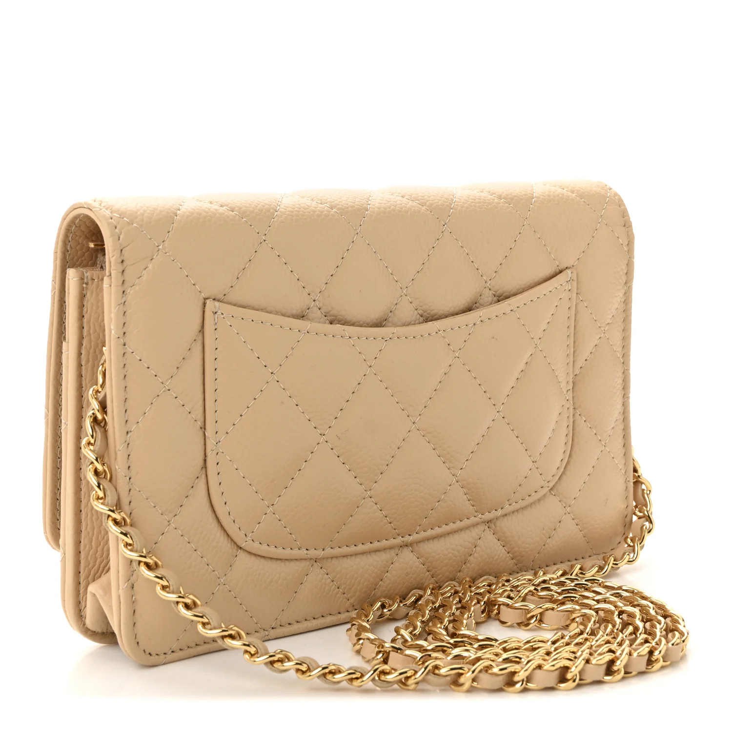 Caviar Quilted Wallet on Chain WOC Beige - Image 3