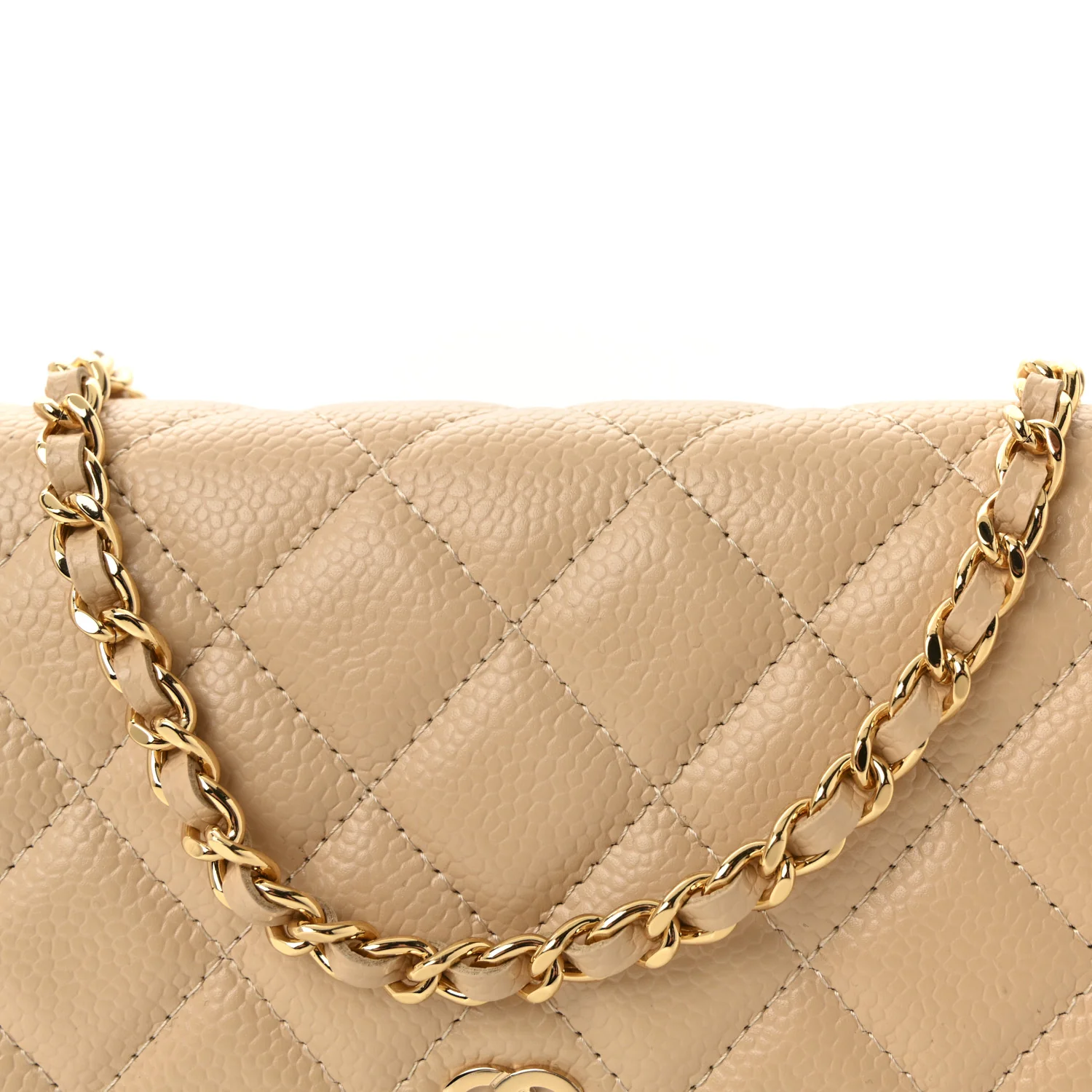 Caviar Quilted Wallet on Chain WOC Beige - Image 9