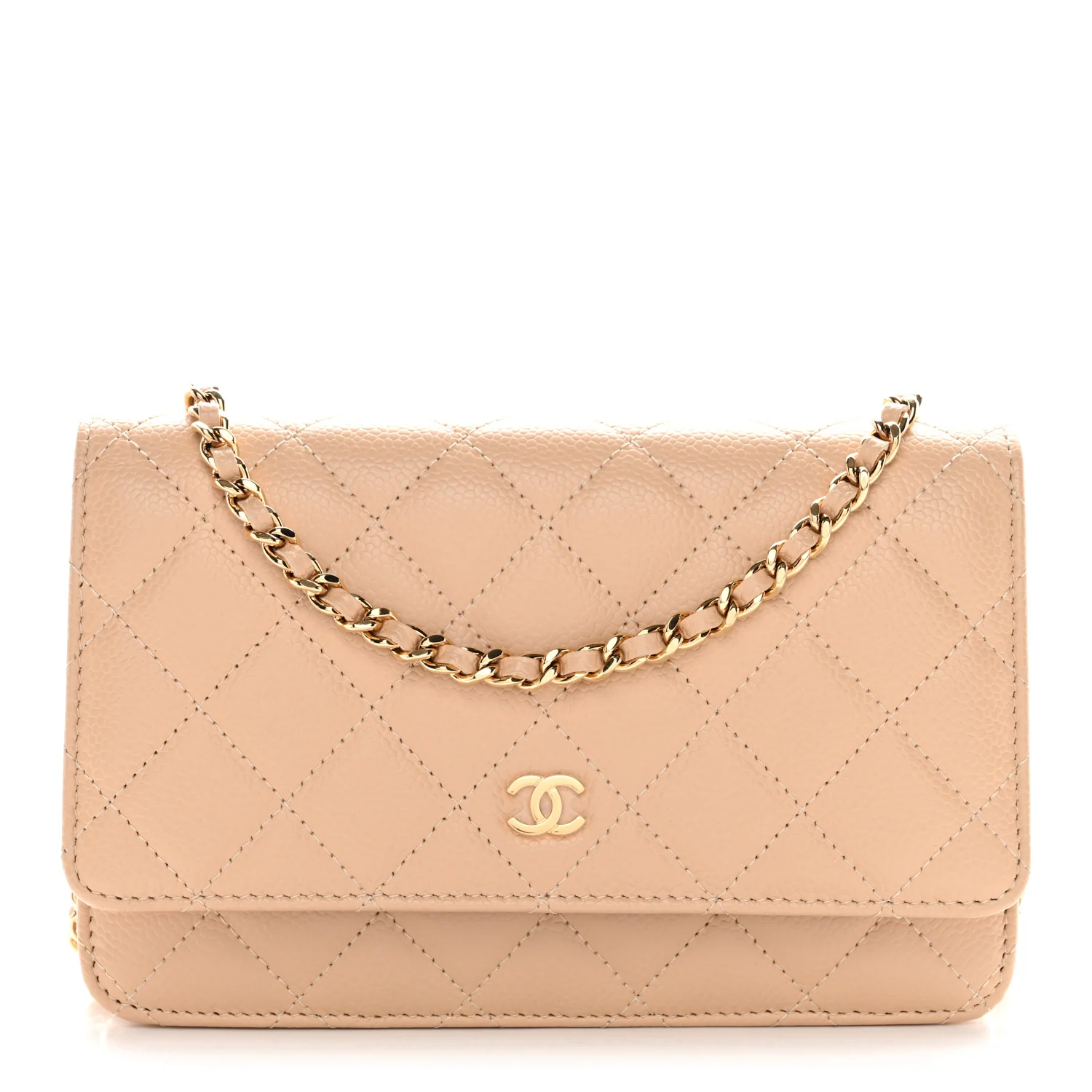 Caviar Quilted Wallet on Chain WOC Beige