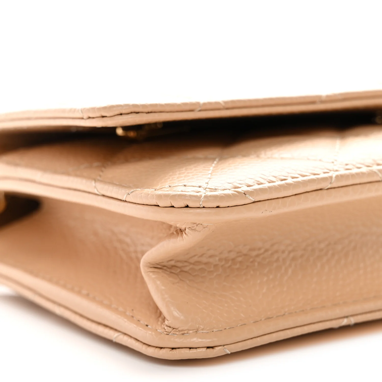 Caviar Quilted Wallet on Chain WOC Beige - Image 11
