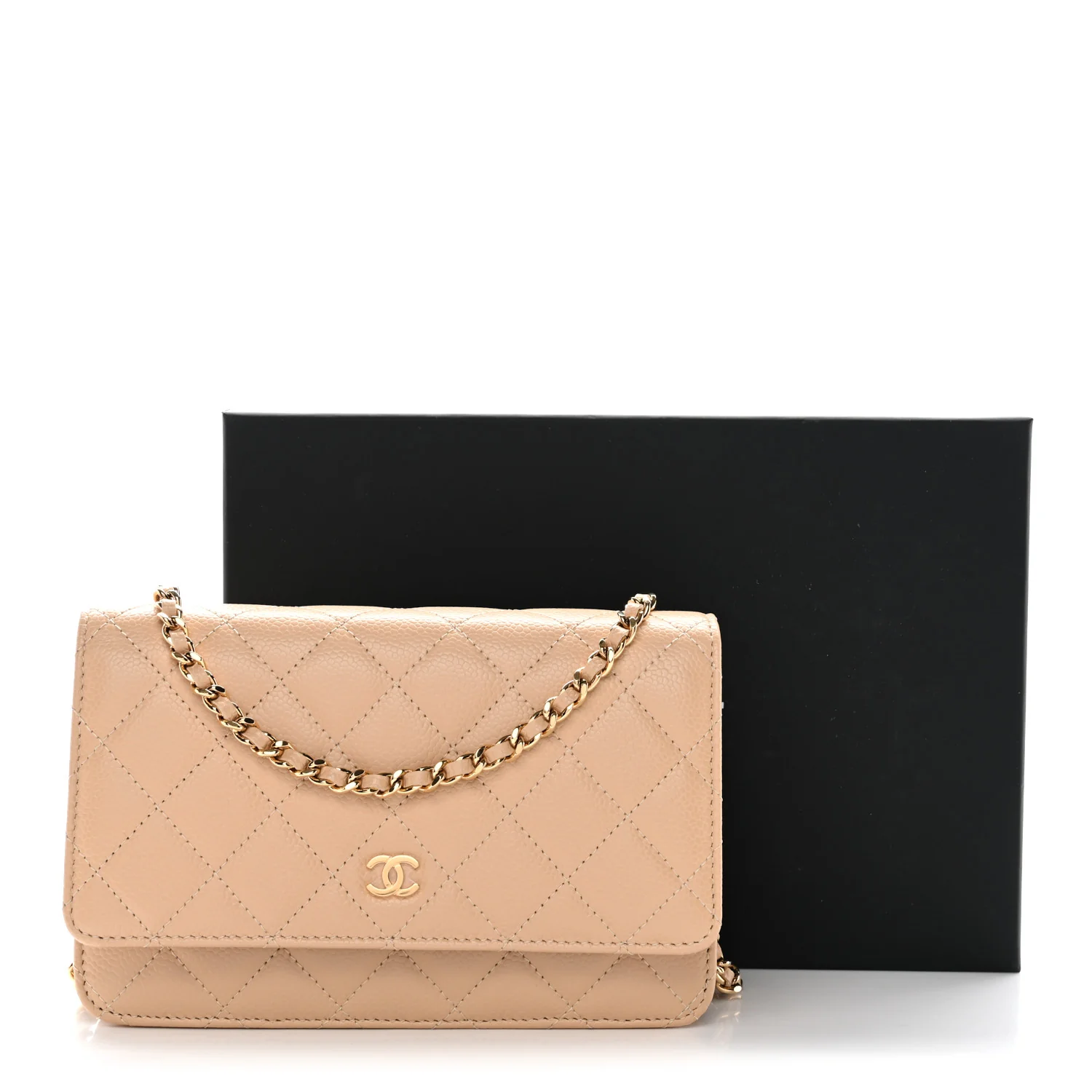 Caviar Quilted Wallet on Chain WOC Beige - Image 12