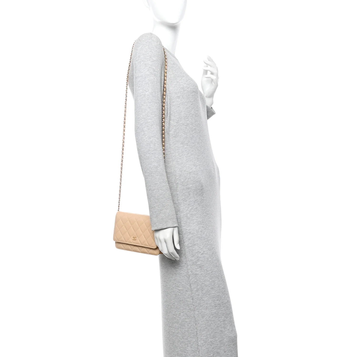 Caviar Quilted Wallet on Chain WOC Beige - Image 2