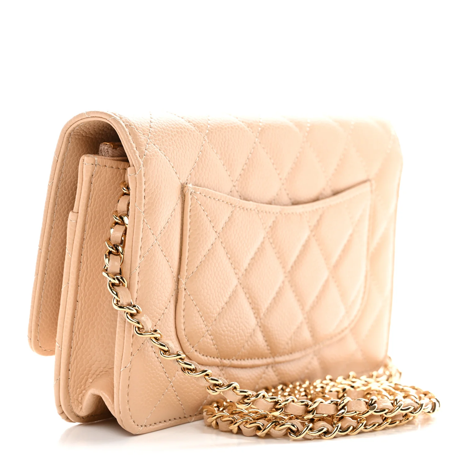 Caviar Quilted Wallet on Chain WOC Beige - Image 3