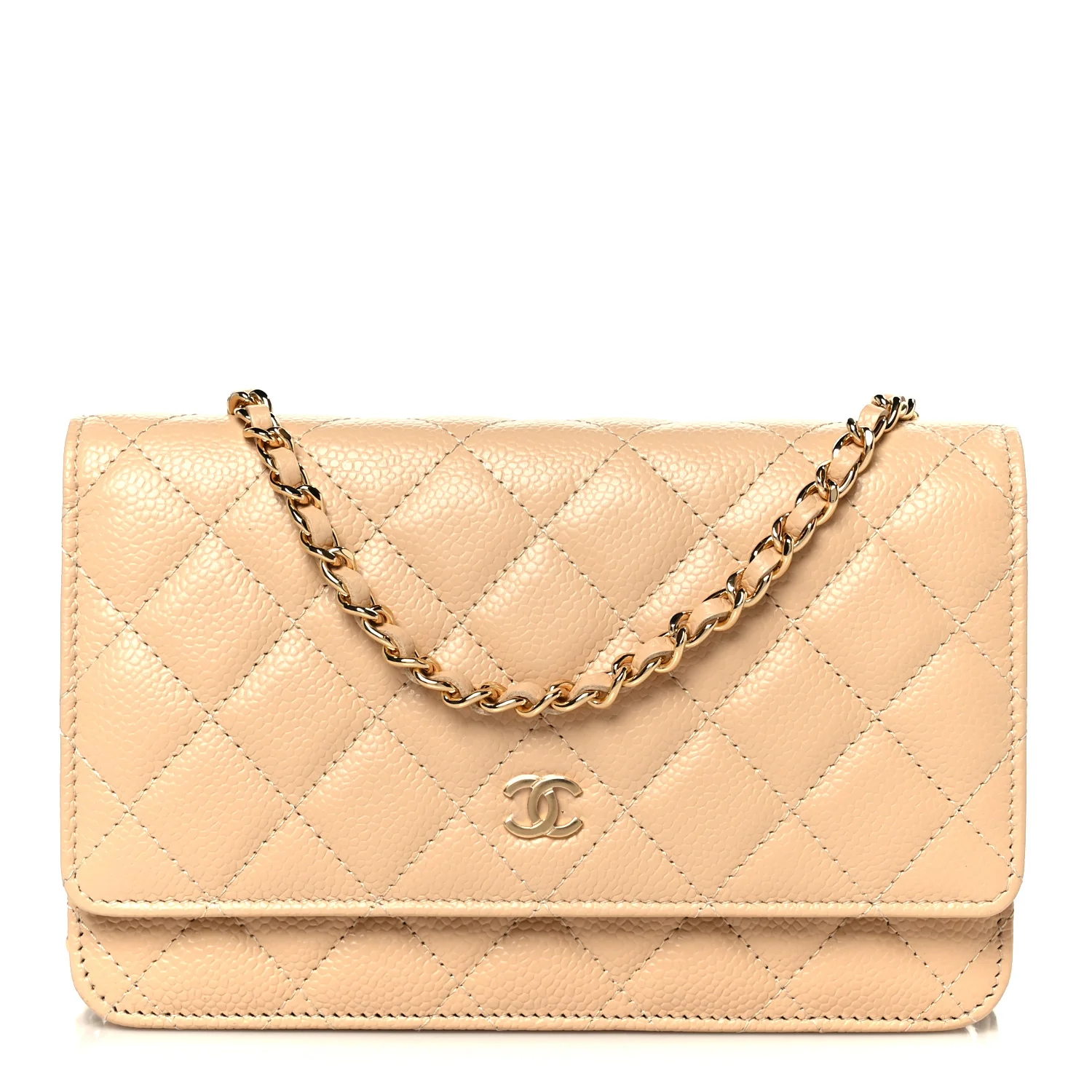 Caviar Quilted Wallet on Chain WOC Beige