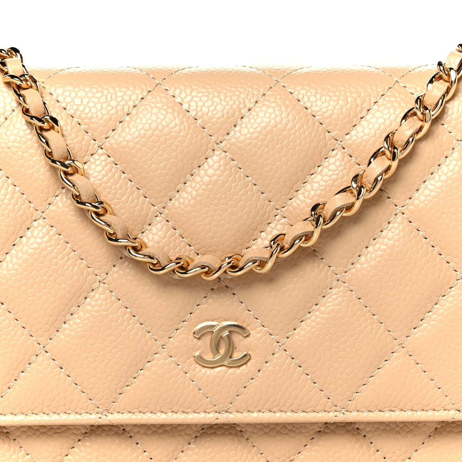 Caviar Quilted Wallet on Chain WOC Beige - Image 9