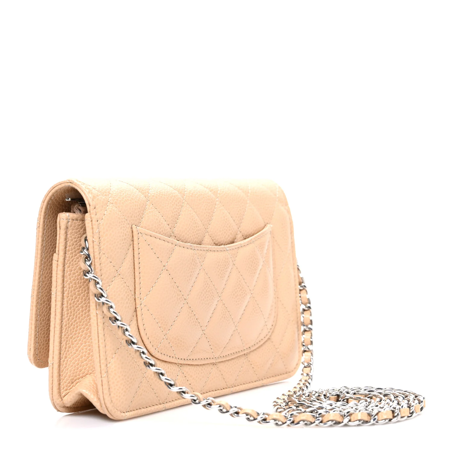 Caviar Quilted Wallet on Chain WOC Beige - Image 3