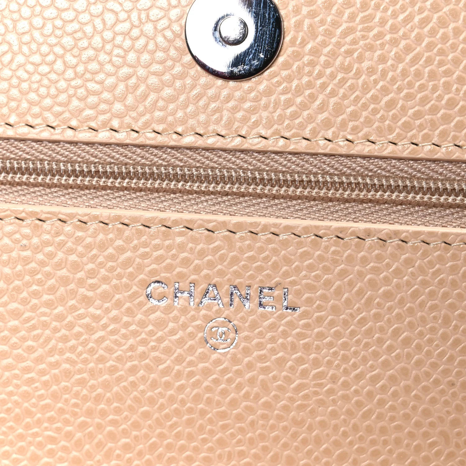 Caviar Quilted Wallet on Chain WOC Beige - Image 6