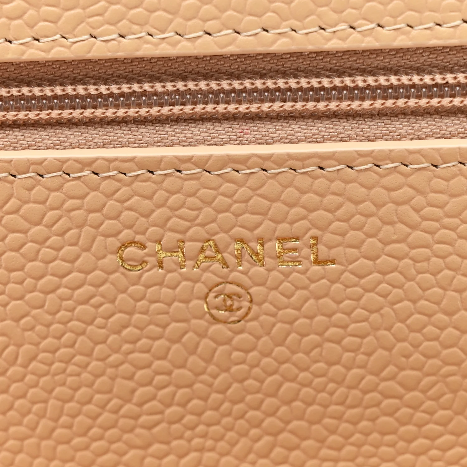 Caviar Quilted Wallet on Chain WOC Beige - Image 11
