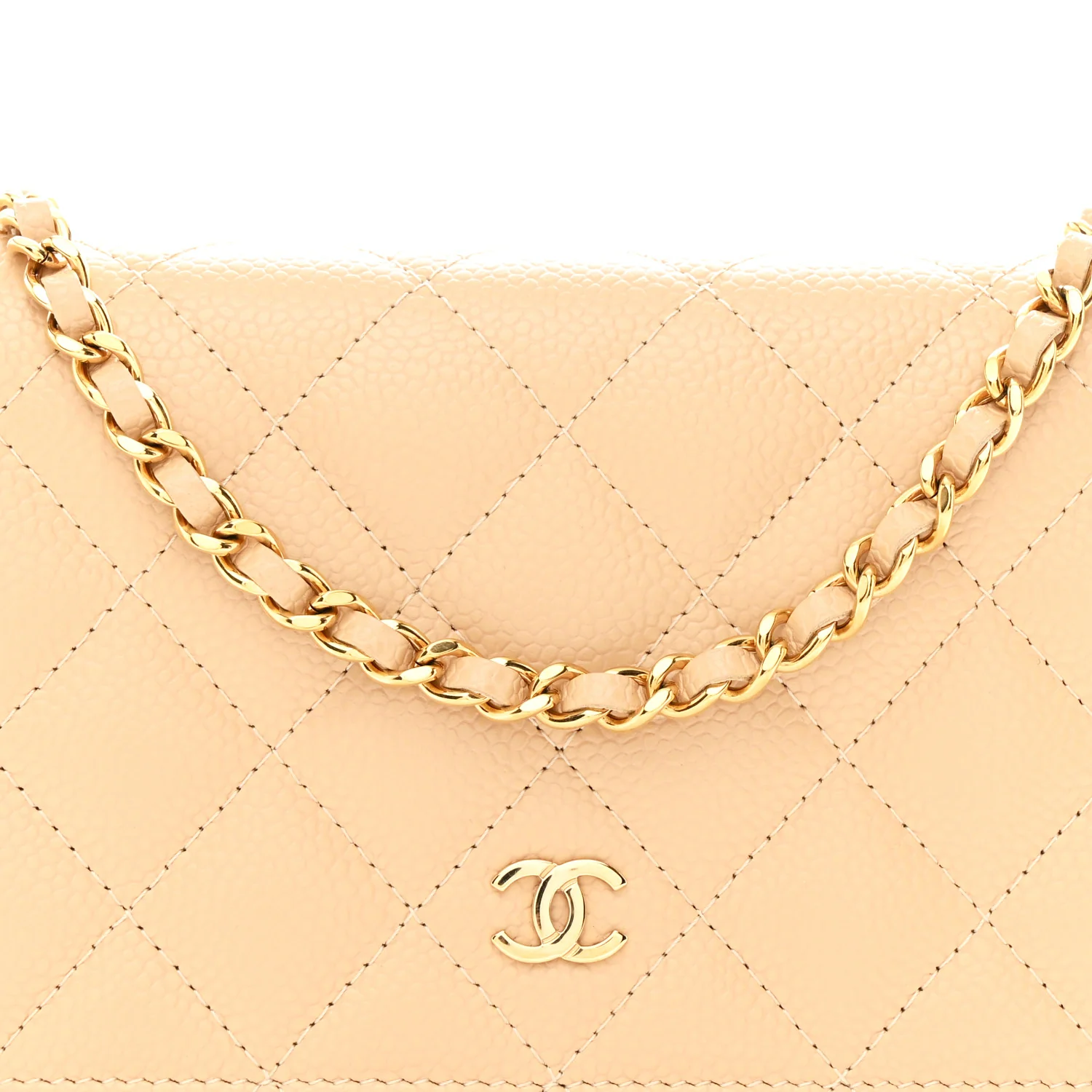 Caviar Quilted Wallet on Chain WOC Beige - Image 17