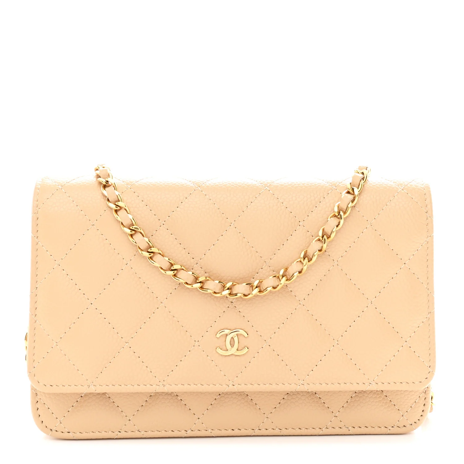 Caviar Quilted Wallet on Chain WOC Beige - Image 2
