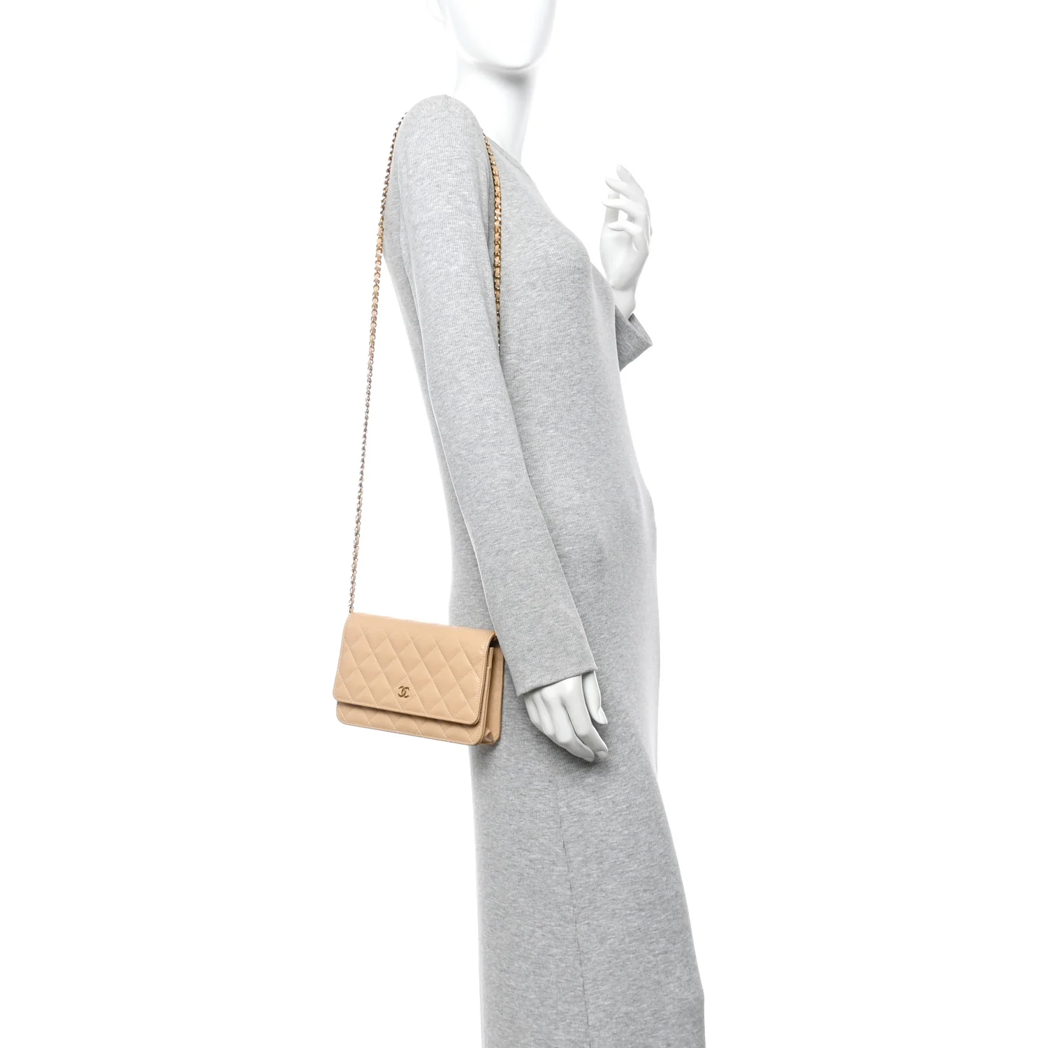 Caviar Quilted Wallet on Chain WOC Beige - Image 3