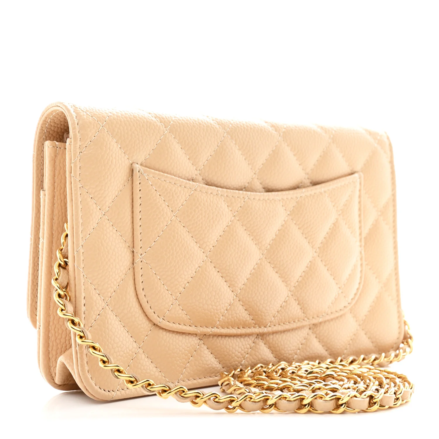 Caviar Quilted Wallet on Chain WOC Beige - Image 5