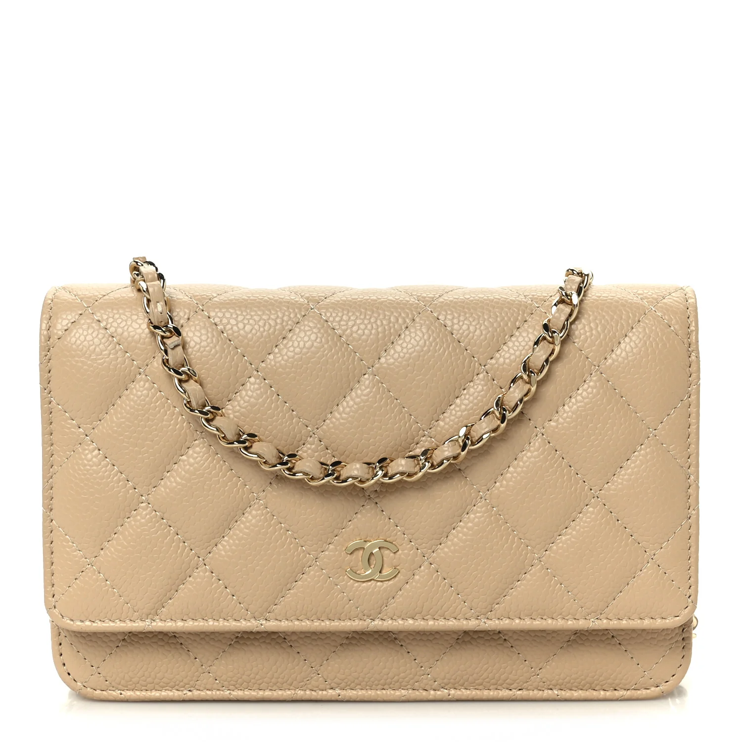 Caviar Quilted Wallet on Chain WOC Beige