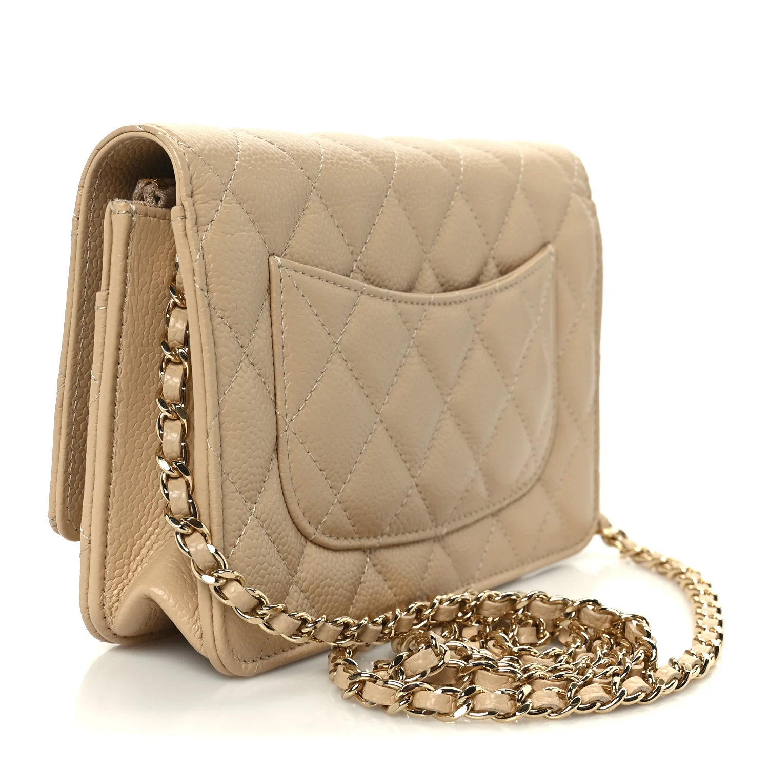Caviar Quilted Wallet on Chain WOC Beige - Image 3