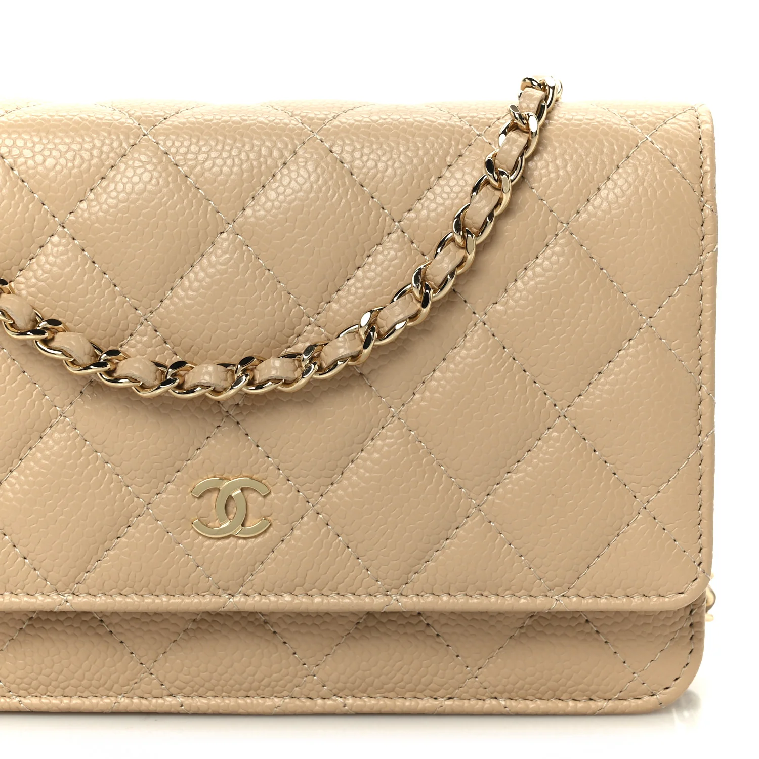 Caviar Quilted Wallet on Chain WOC Beige - Image 9