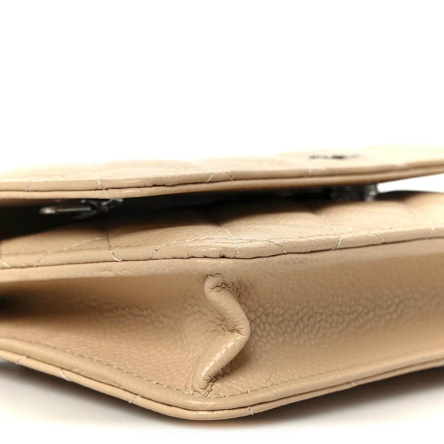 Caviar Quilted Wallet on Chain WOC Beige - Image 10