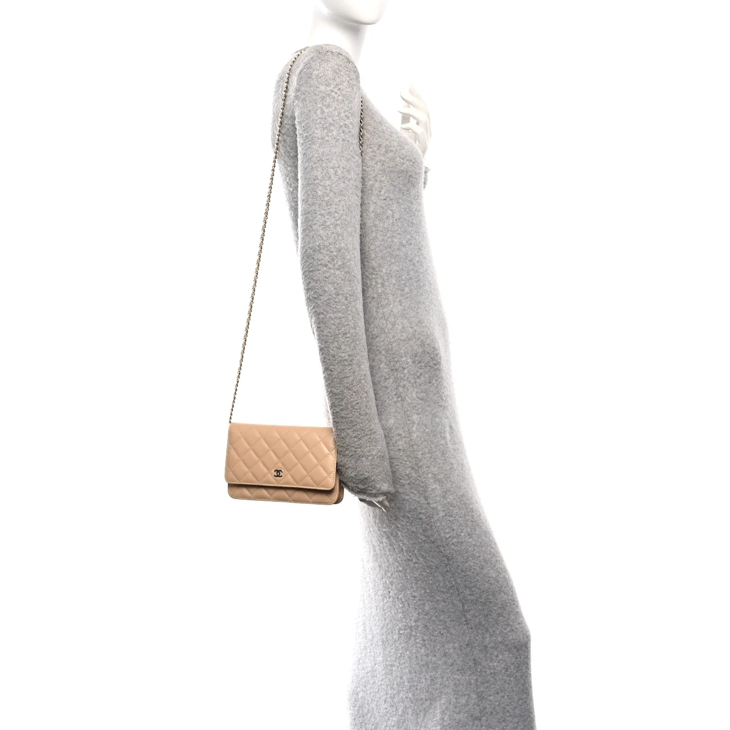 Caviar Quilted Wallet on Chain WOC Beige - Image 2