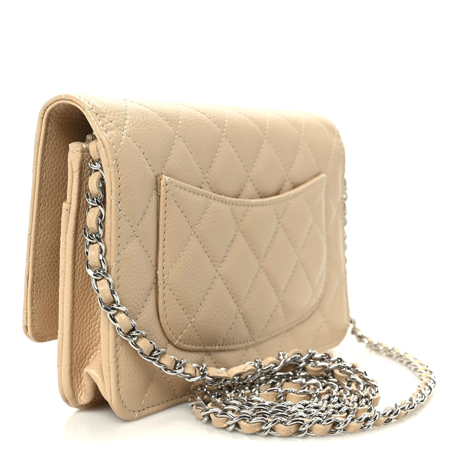 Caviar Quilted Wallet on Chain WOC Beige - Image 3