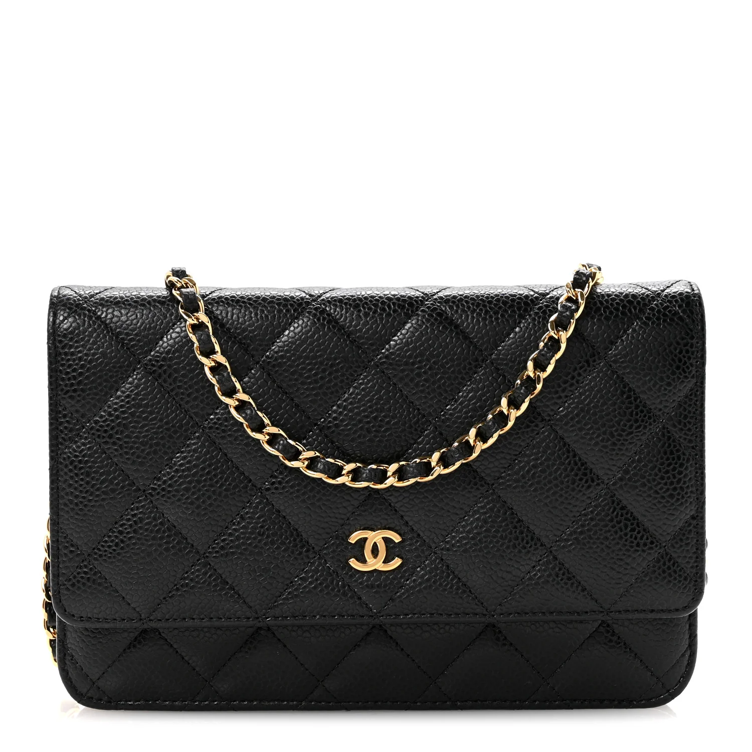 Caviar Quilted Wallet on Chain WOC Black