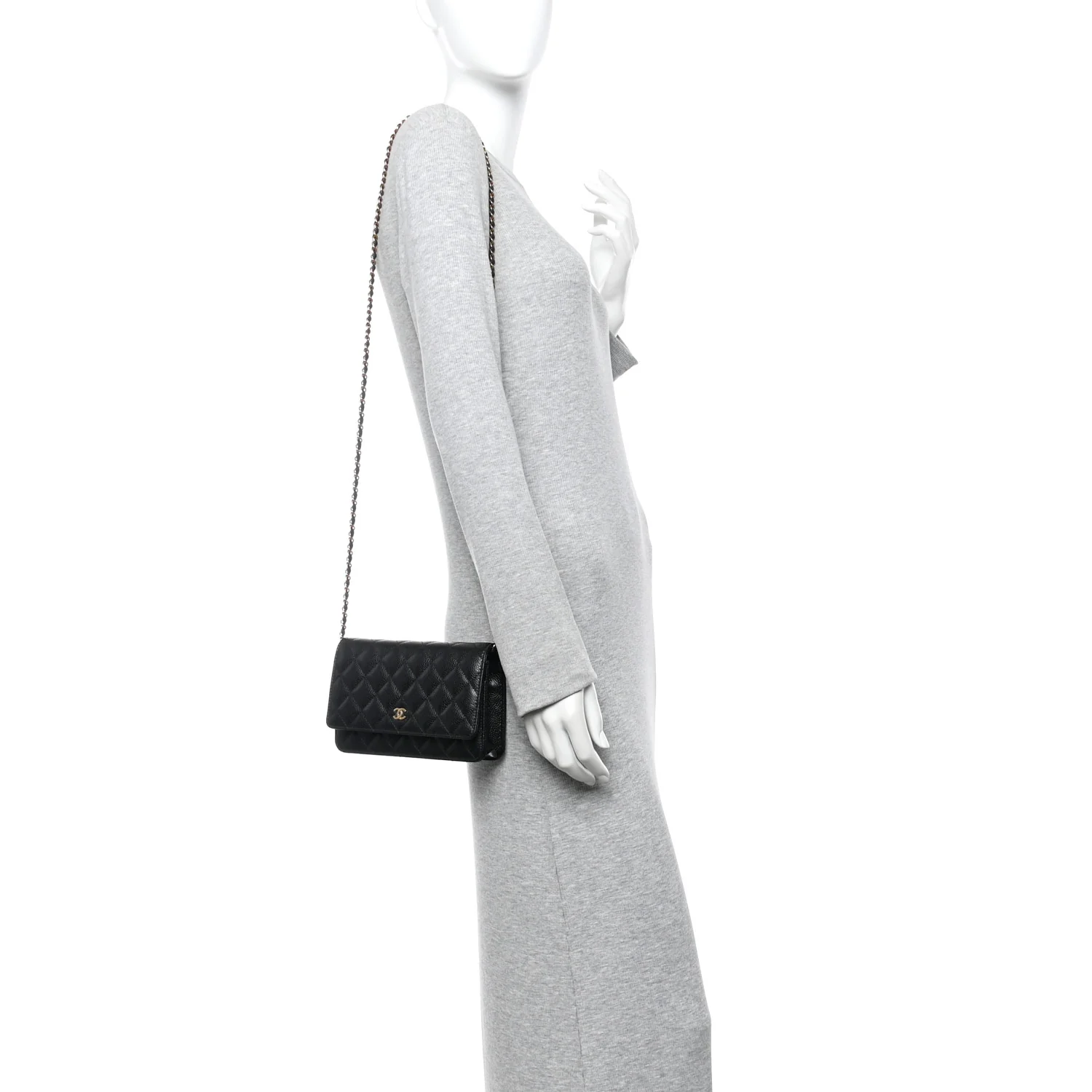 Caviar Quilted Wallet On Chain WOC Black - Image 2