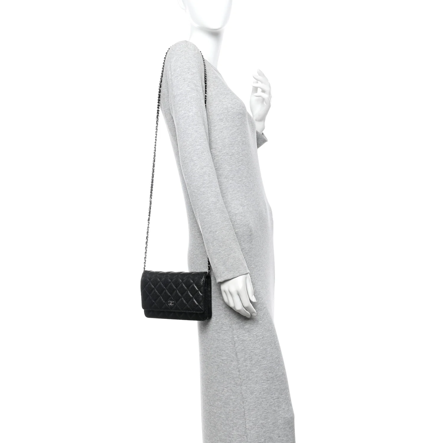 Caviar Quilted Wallet on Chain WOC Black - Image 2