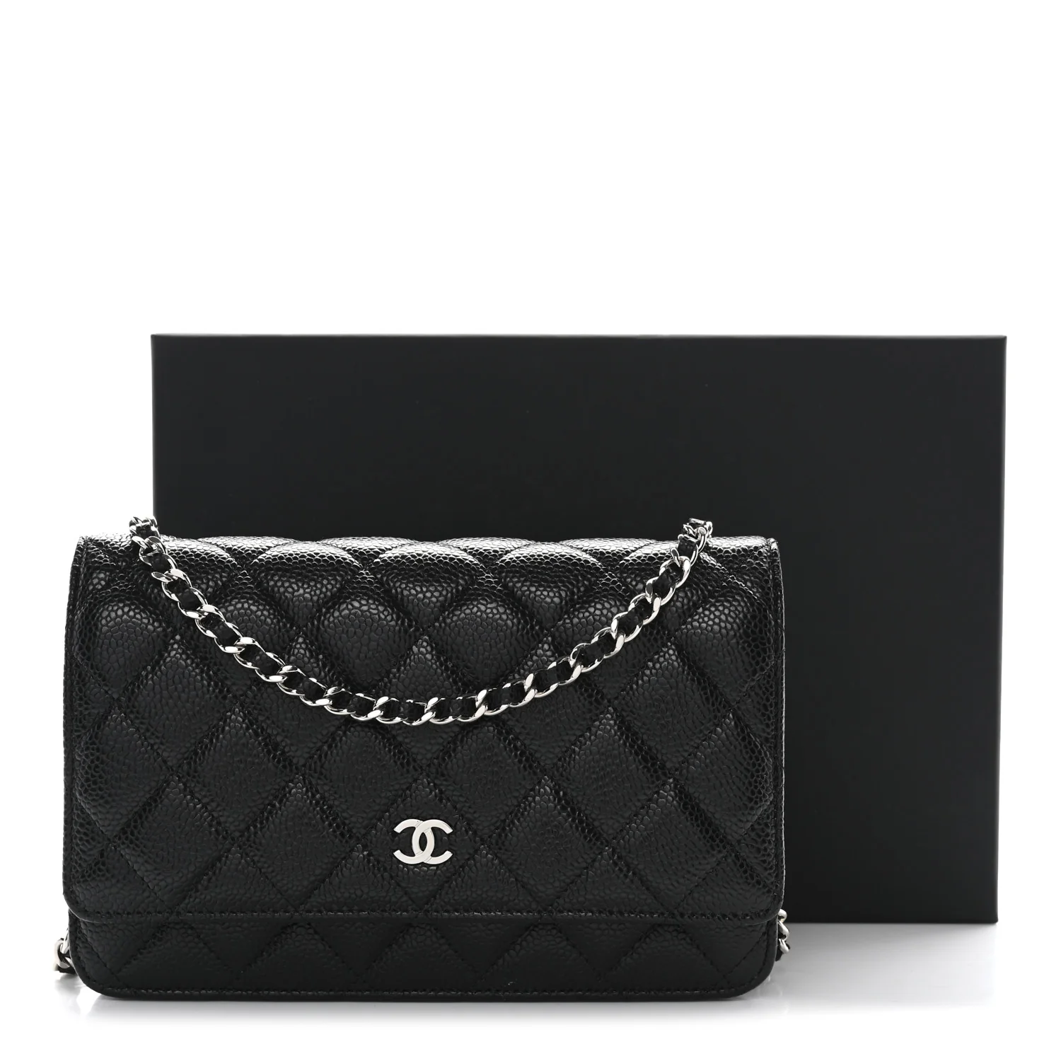 Caviar Quilted Wallet on Chain WOC Black - Image 4