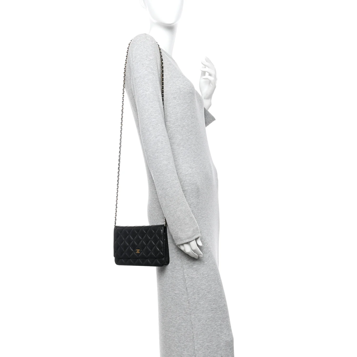 Caviar Quilted Wallet on Chain WOC Black - Image 3
