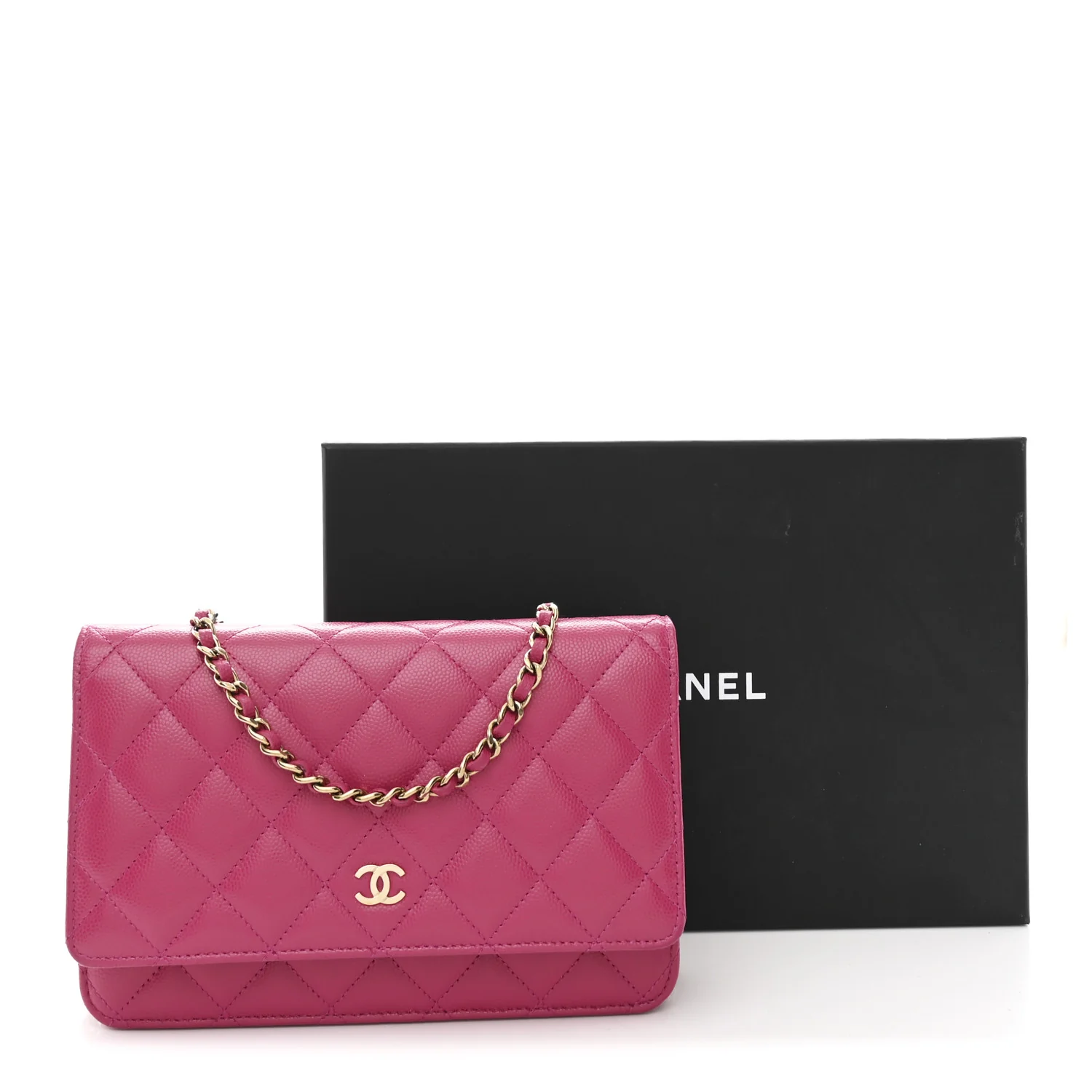 Caviar Quilted Wallet On Chain WOC Dark Pink - Image 12