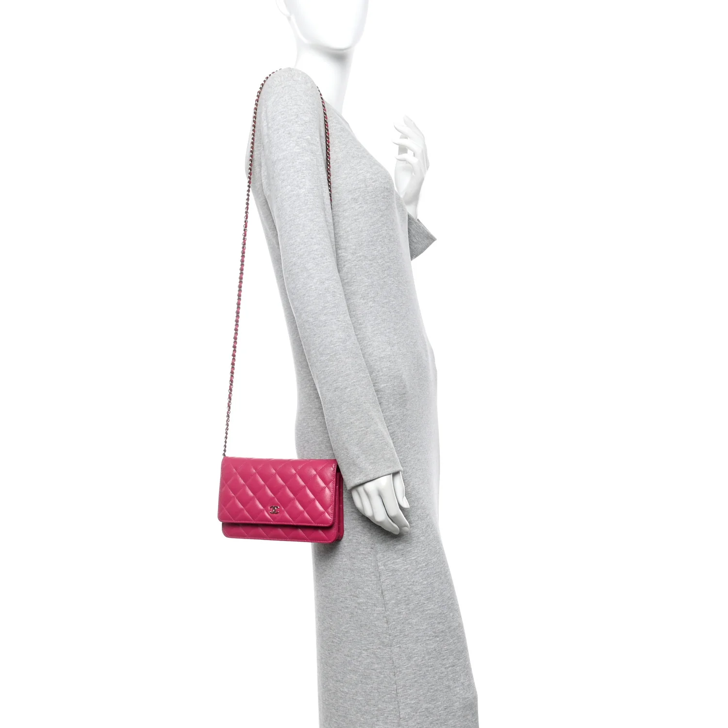 Caviar Quilted Wallet On Chain WOC Dark Pink - Image 2