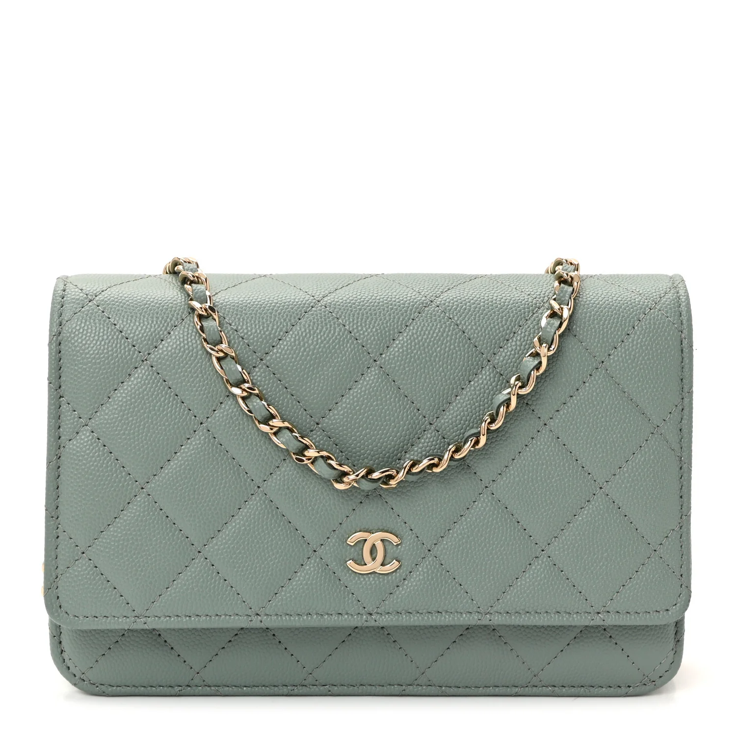 Caviar Quilted Wallet on Chain WOC Light Blue