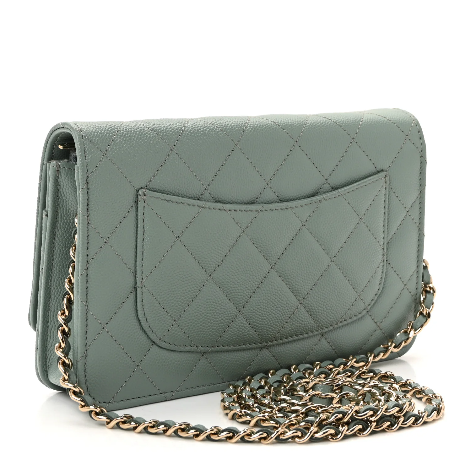 Caviar Quilted Wallet on Chain WOC Light Blue - Image 3