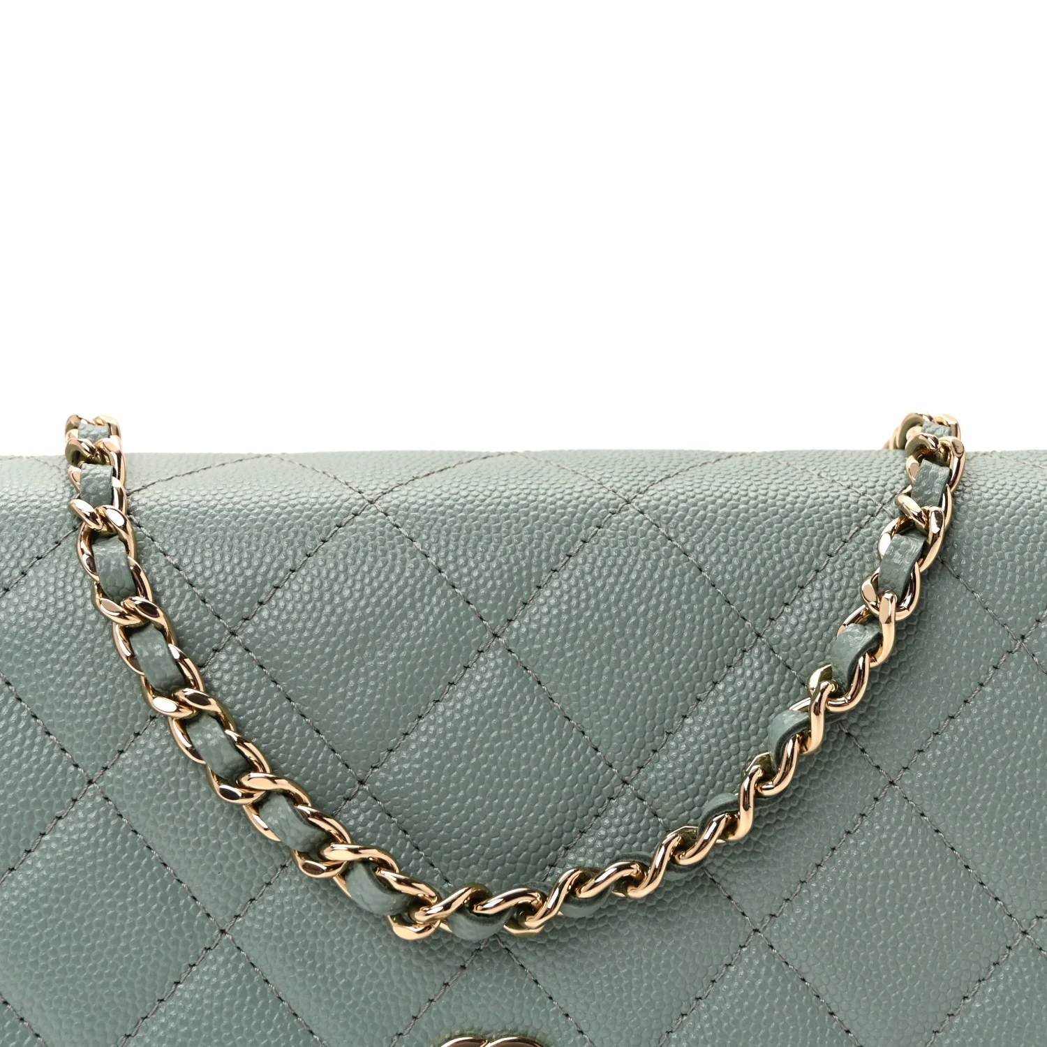 Caviar Quilted Wallet on Chain WOC Light Blue - Image 9