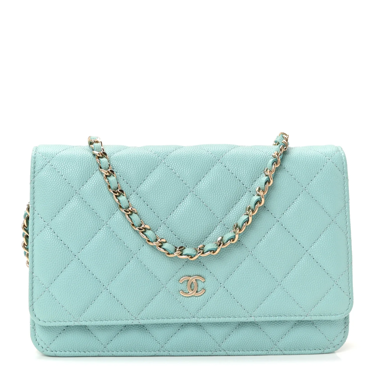 Caviar Quilted Wallet on Chain WOC Light Blue