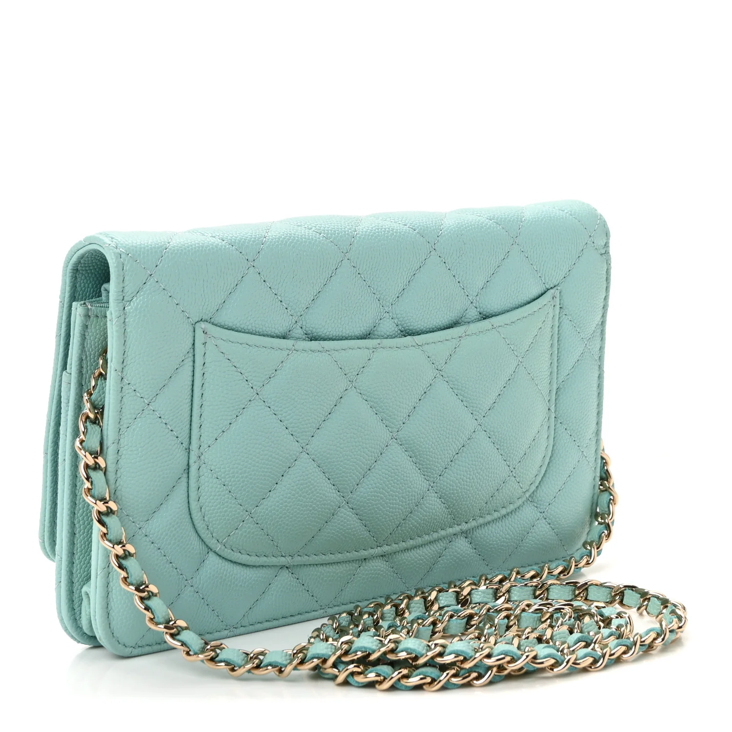 Caviar Quilted Wallet on Chain WOC Light Blue - Image 3
