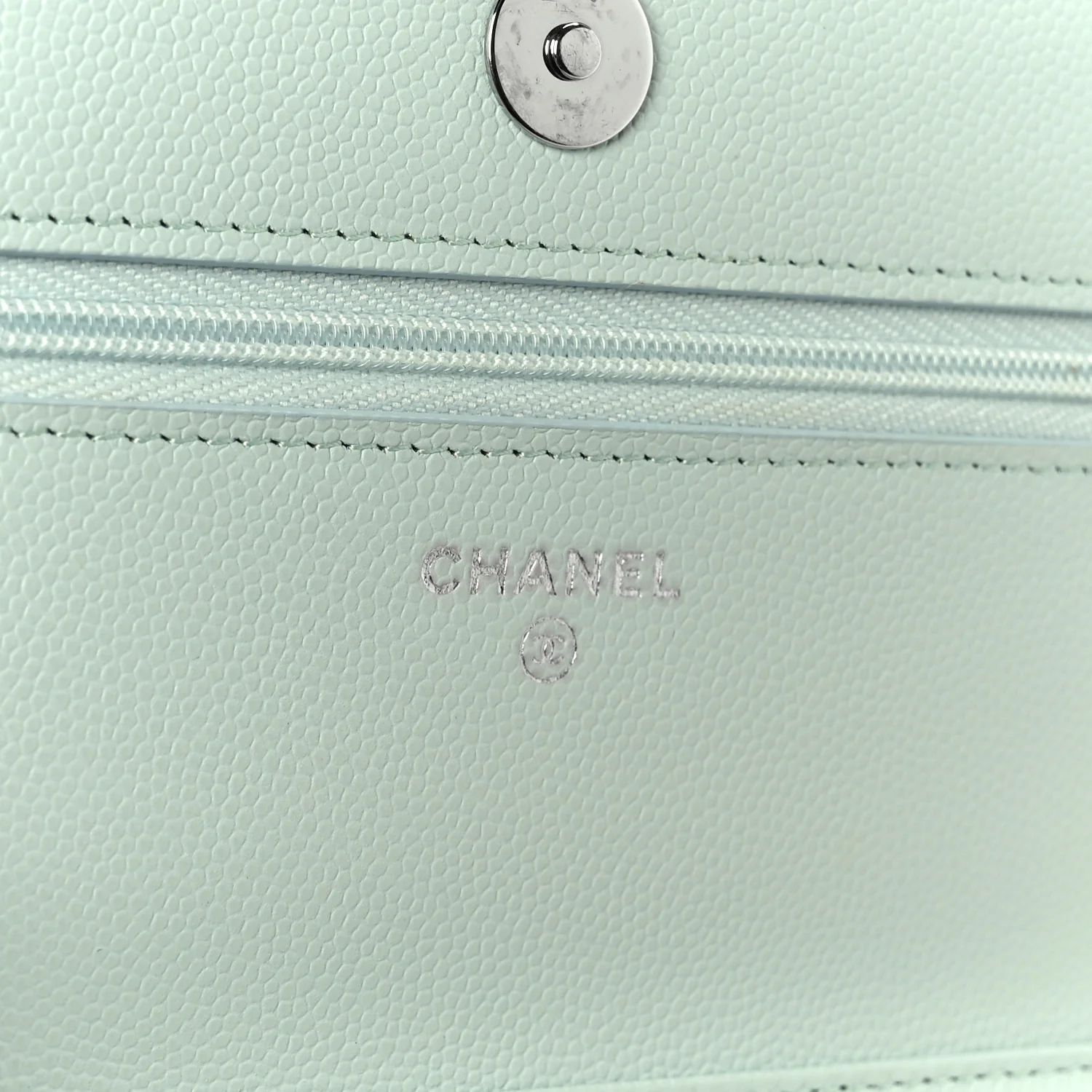 Caviar Quilted Wallet on Chain WOC Light Blue - Image 10