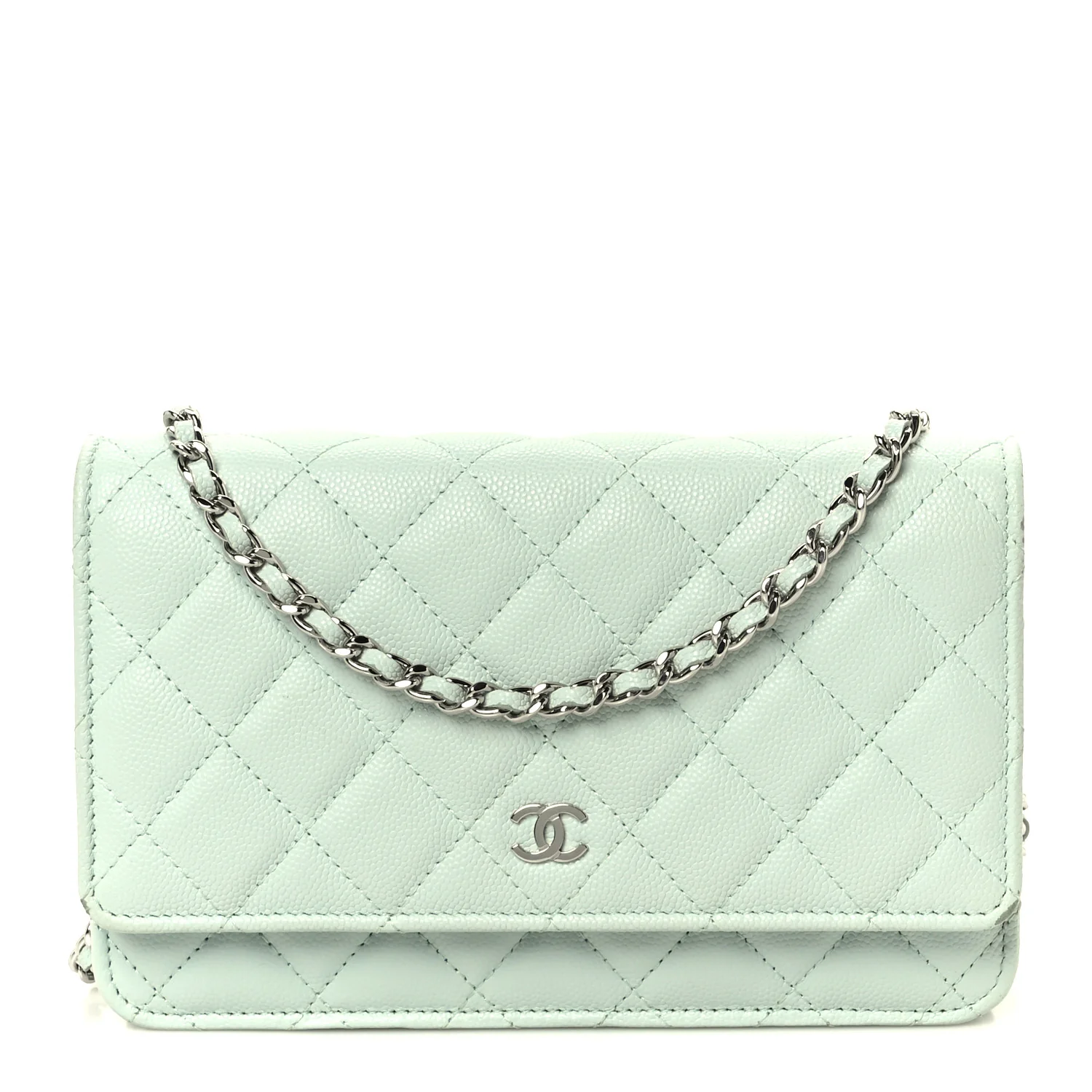 Caviar Quilted Wallet on Chain WOC Light Blue - Image 2