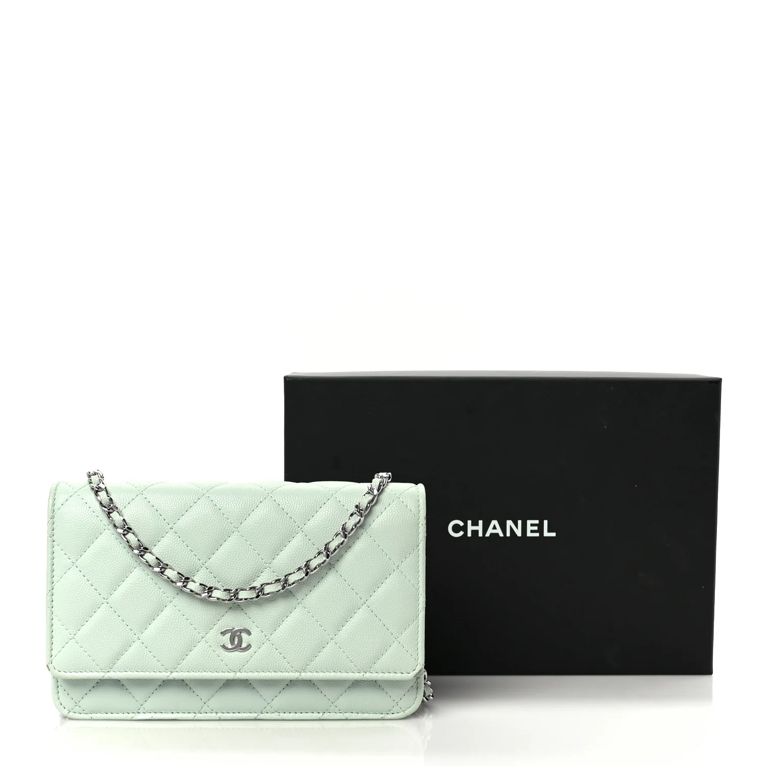 Caviar Quilted Wallet on Chain WOC Light Blue - Image 22