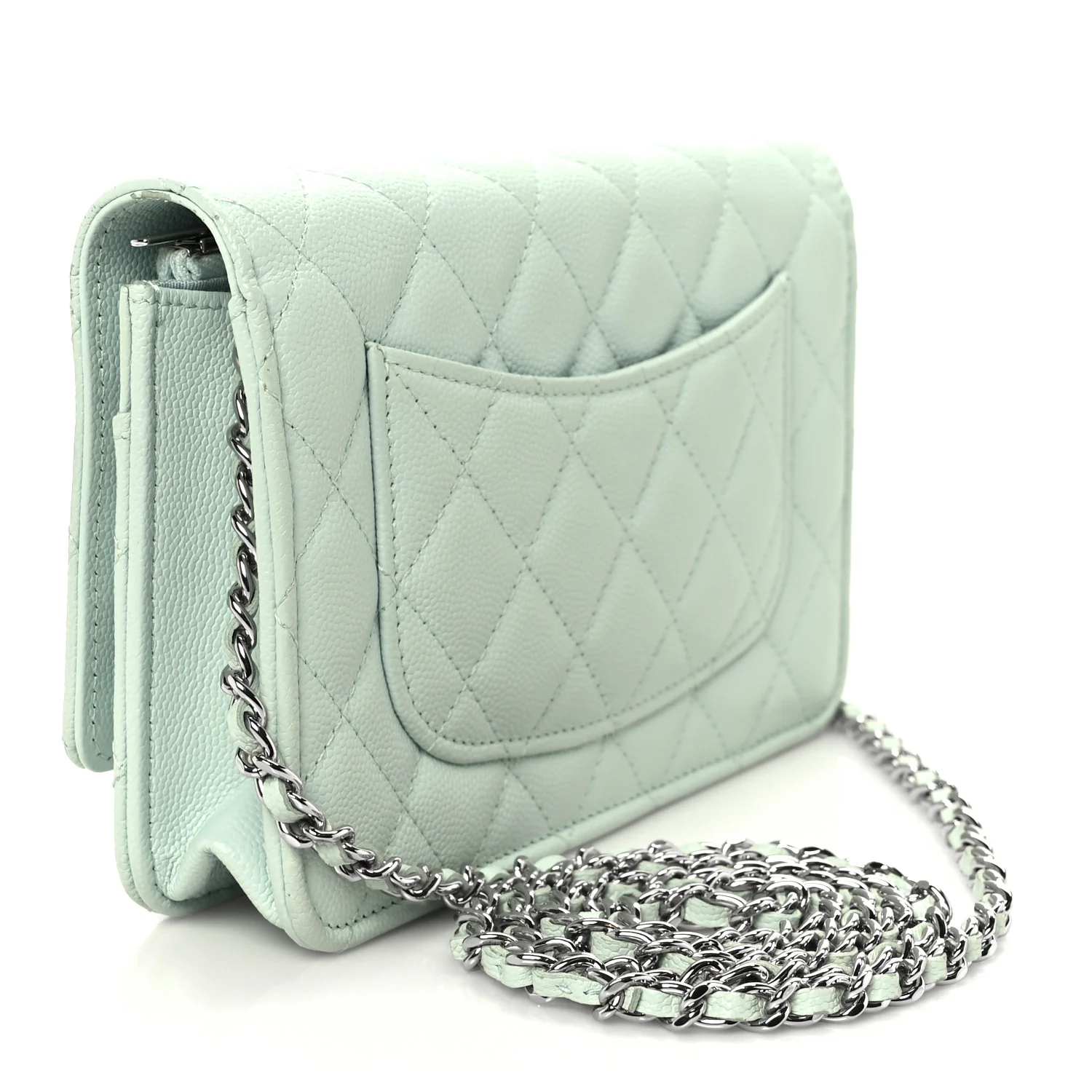 Caviar Quilted Wallet on Chain WOC Light Blue - Image 4