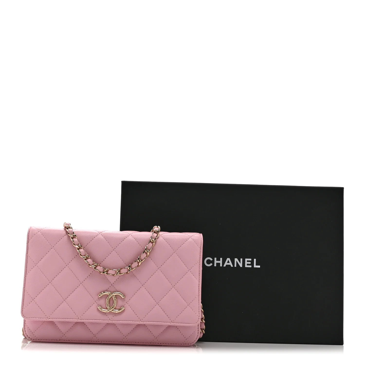 Caviar Quilted Wallet on Chain WOC Light Pink - Image 12