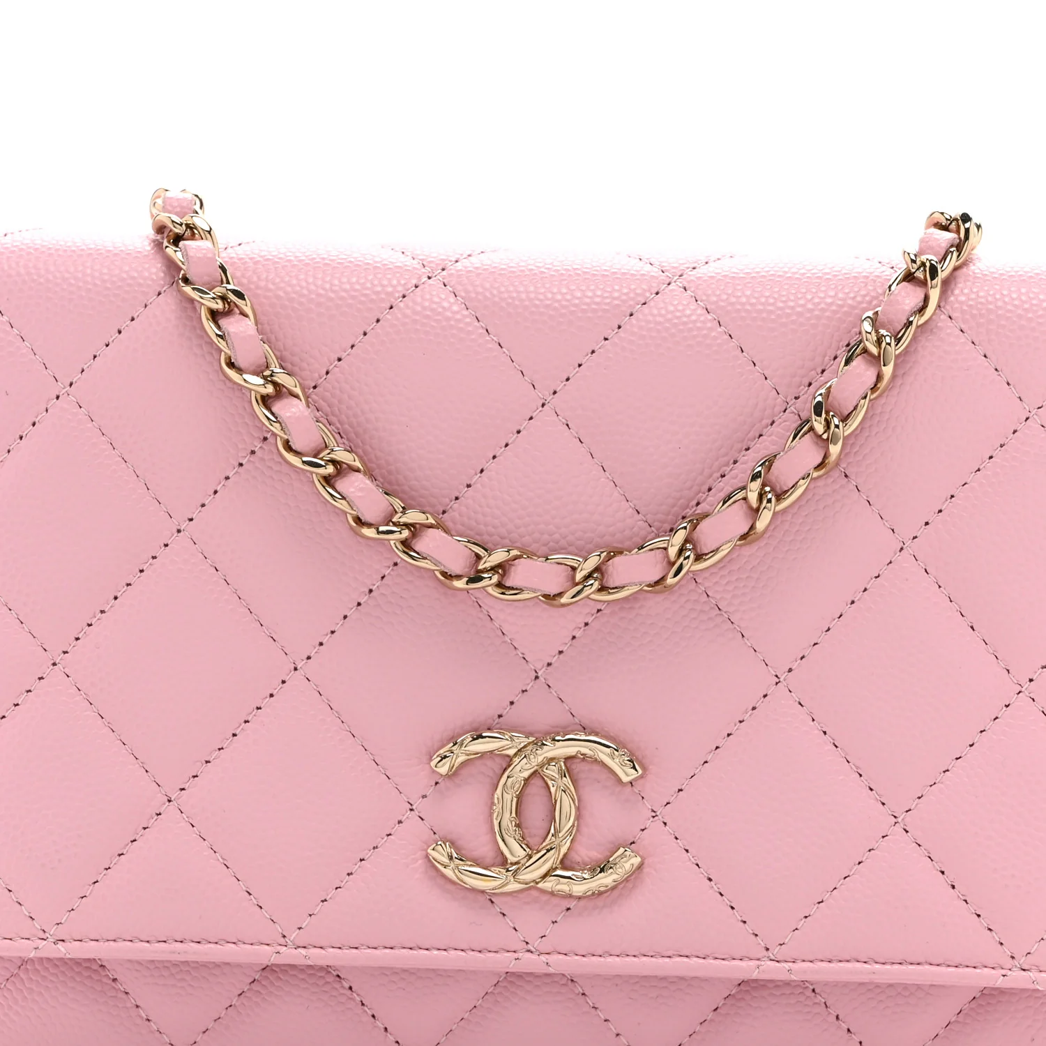 Caviar Quilted Wallet on Chain WOC Light Pink - Image 9