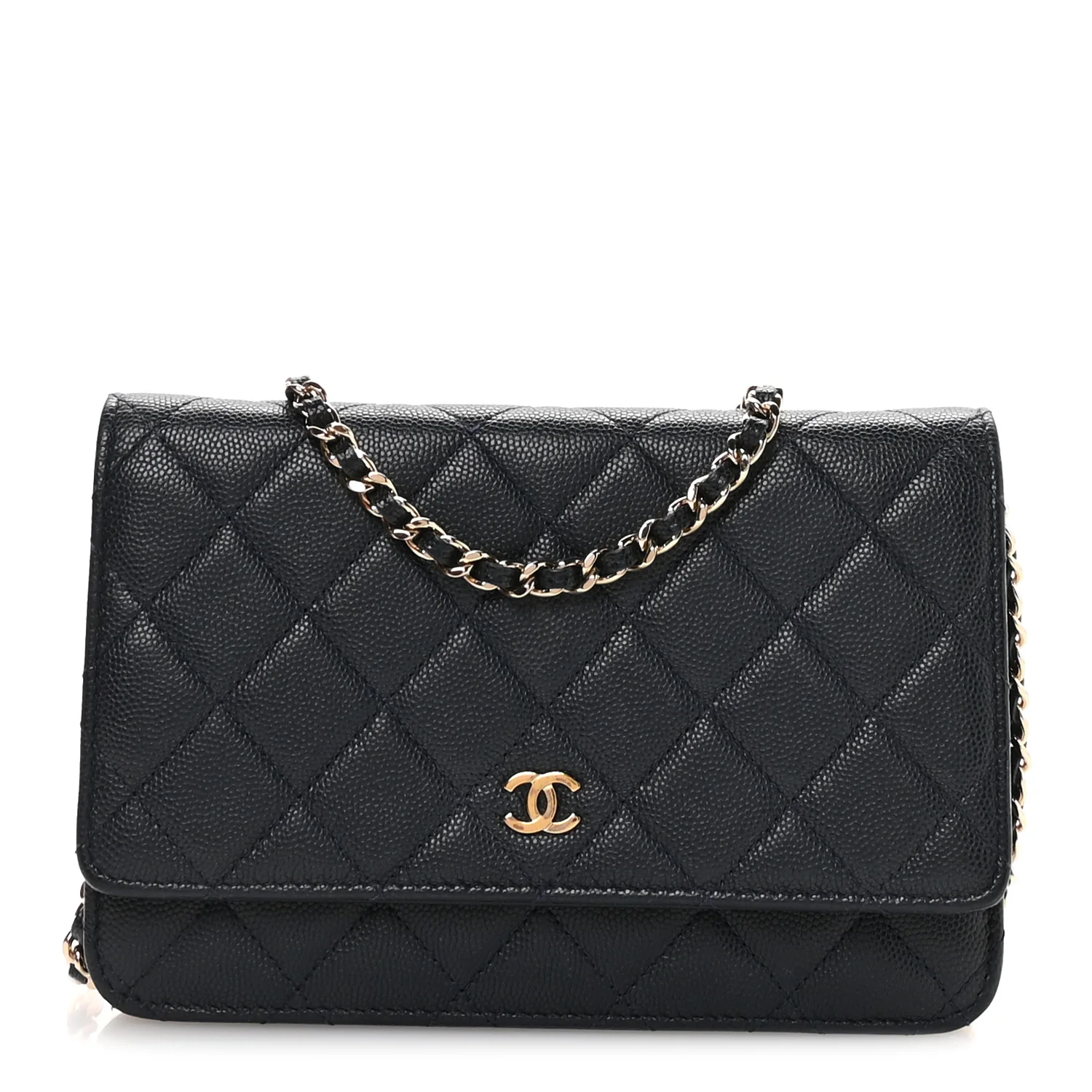 Caviar Quilted Wallet on Chain WOC Navy Blue