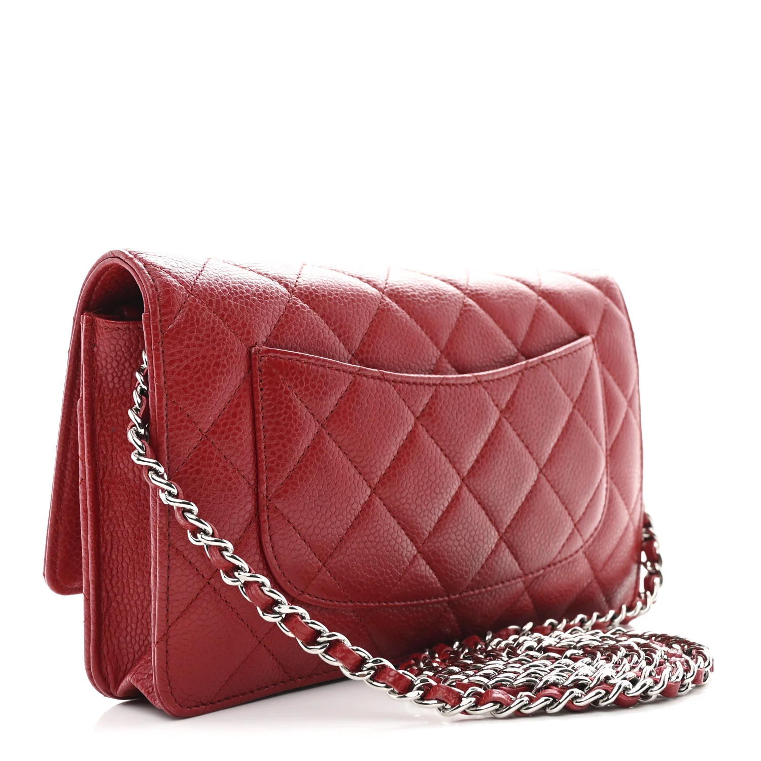 Caviar Quilted Wallet on Chain WOC Red - Image 3