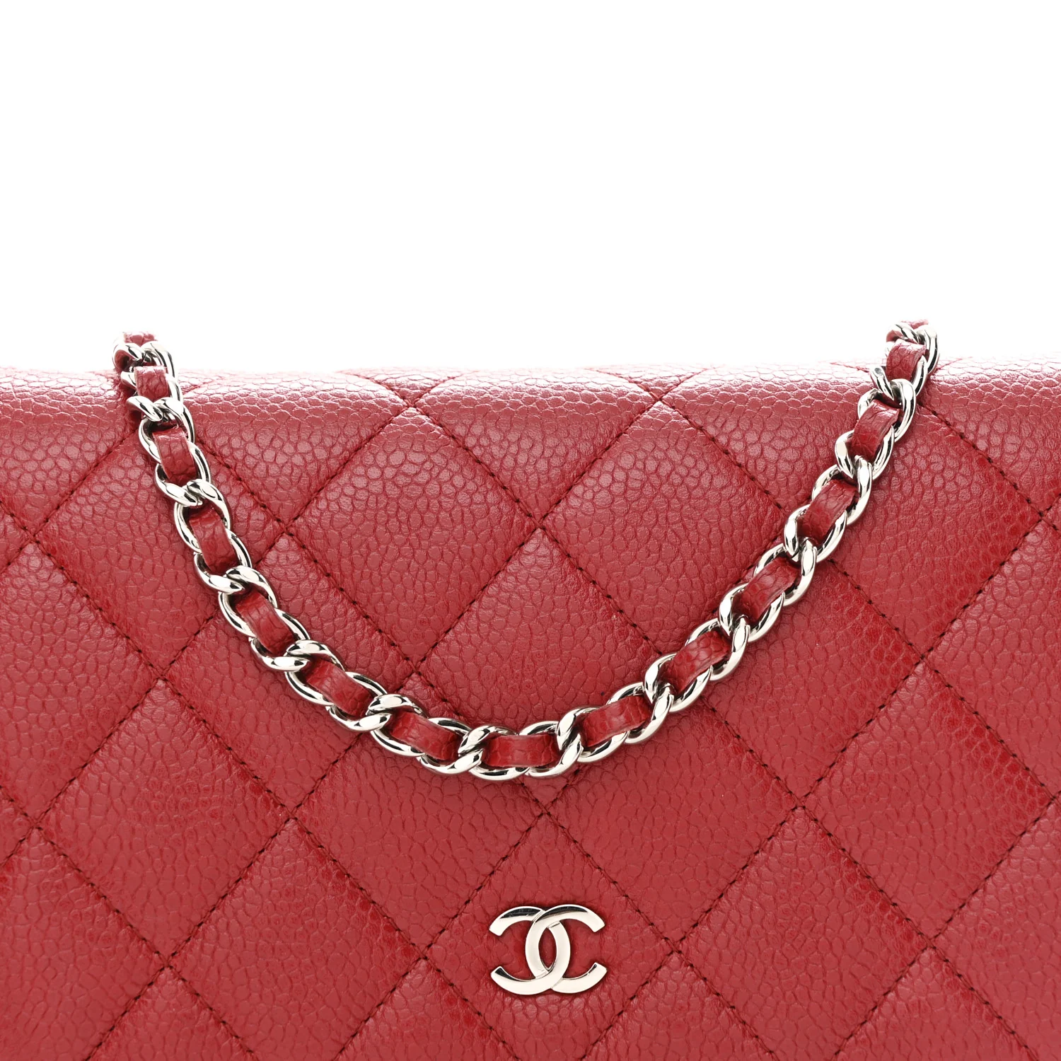 Caviar Quilted Wallet on Chain WOC Red - Image 9