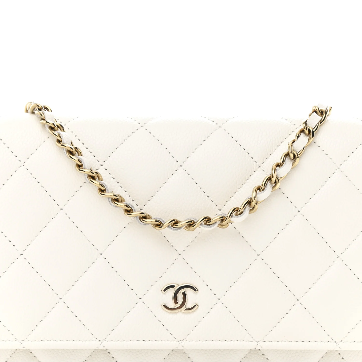 Caviar Quilted Wallet On Chain WOC White - Image 9
