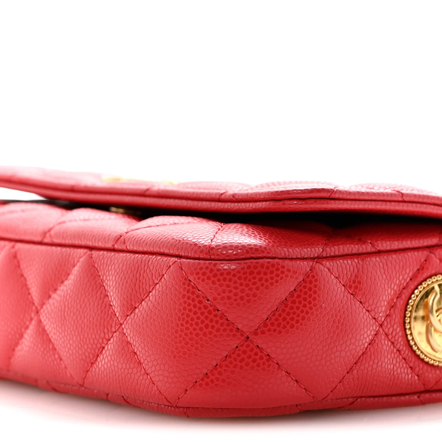 Caviar Quilted Yours Buttons Phone Holder With Chain Red - Image 10